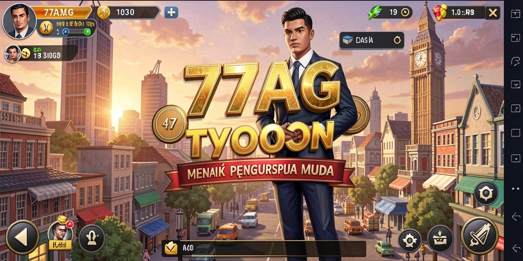 Screenshot 77AG menampilkan gameplay seru membangun kerajaan bisnis.