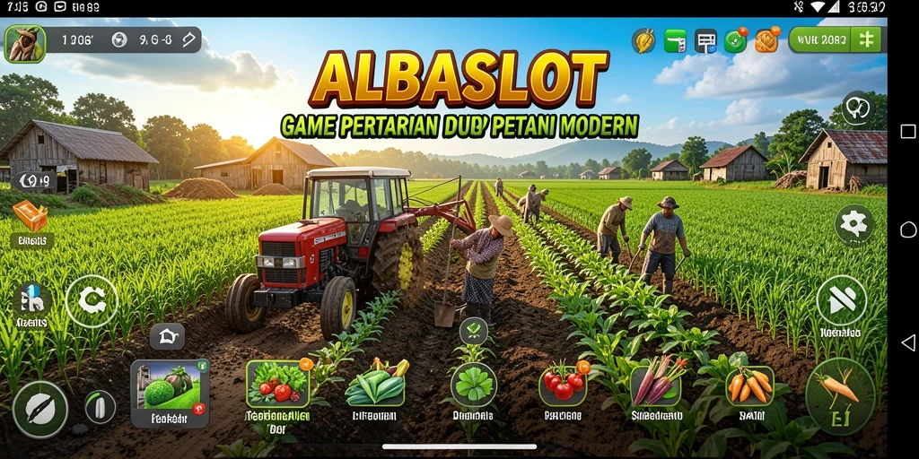 Tampilan gameplay menarik dalam ALBASLOT dengan pertanian yang indah.