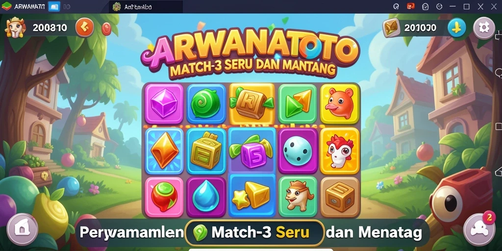 Screenshot gameplay ARWANATOTO menampilkan kombinasi gems yang menarik.