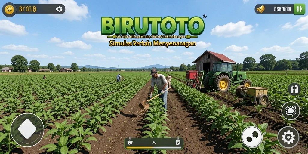 Screenshot gameplay BIRUTOTO yang menunjukkan kebun yang indah dan tanaman subur.