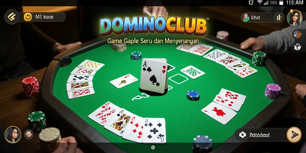 Screenshot gameplay DOMINOCLUB menunjukkan suasana seru permainan Gaple.