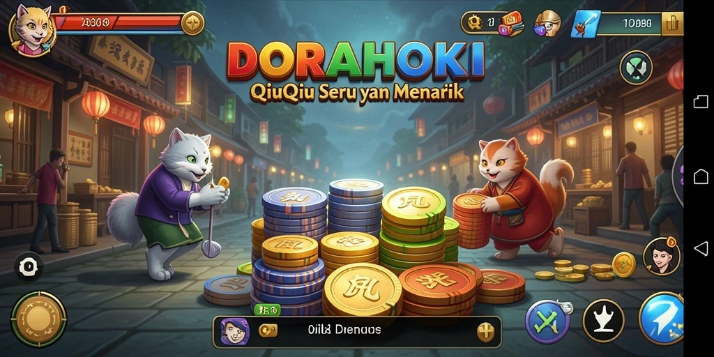 Screenshot gameplay DORAHOKI menampilkan aksi seru QiuQiu.