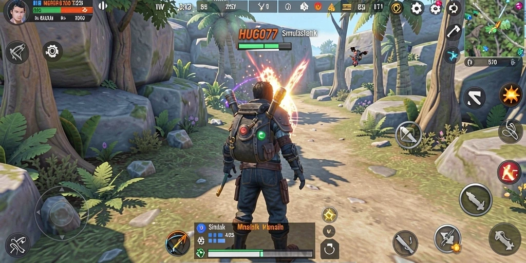 Screenshot gameplay HUGO77 menampilkan interaksi karakter yang menarik.