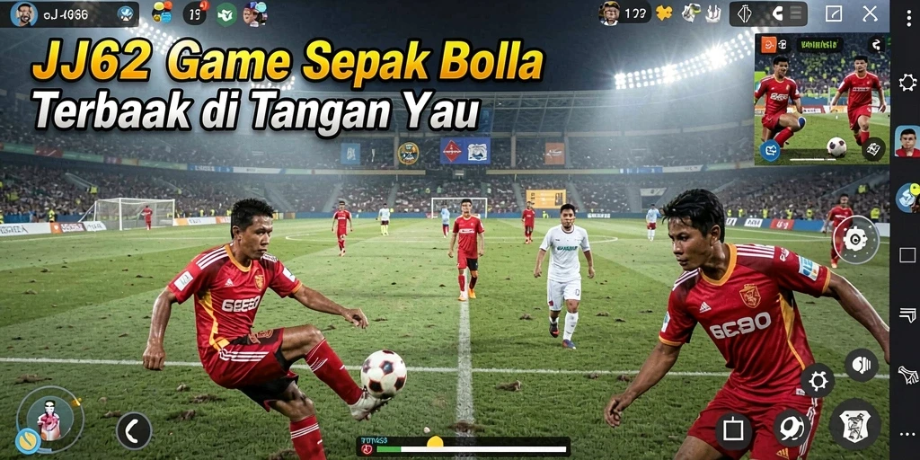 Tampilan gameplay <strong>JJ62</strong> yang seru dalam suasana pertandingan sepak bola.