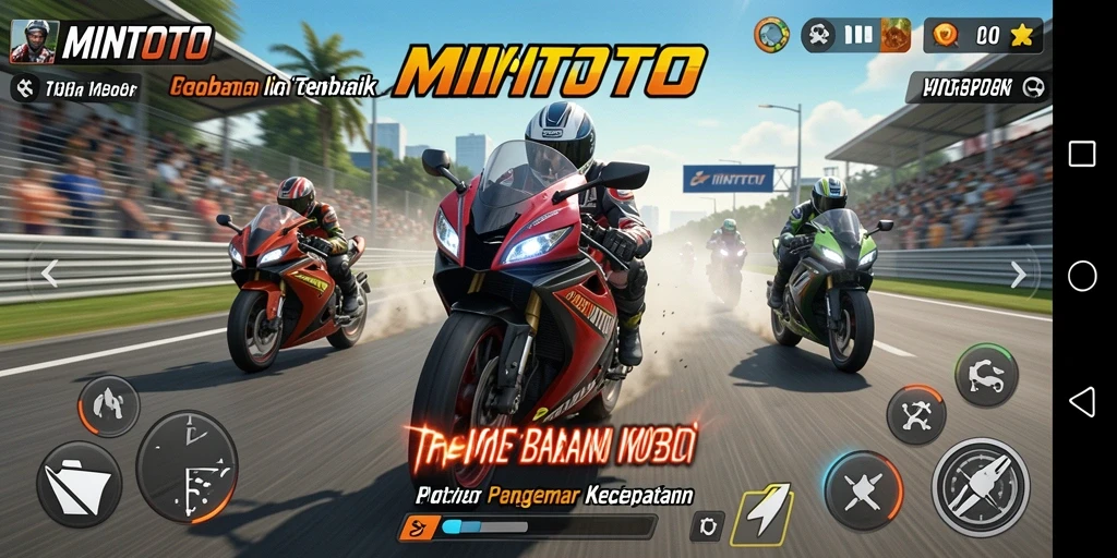 Tampilan gameplay MINTOTO yang menegangkan dengan aksi balap motor.