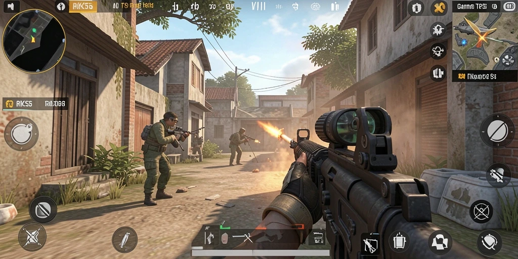 Gameplay menembak yang mendebarkan di RK55 dengan aksi seru.