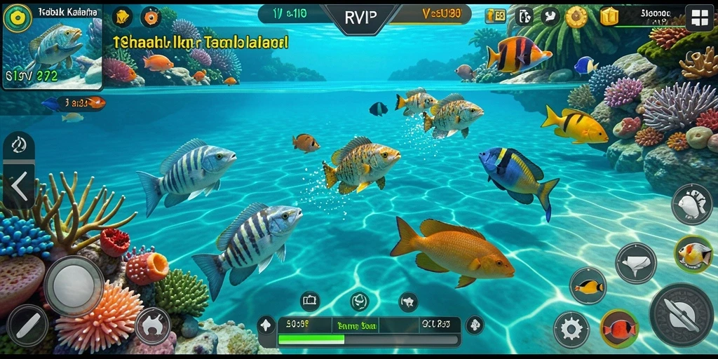 Tampilan gameplay seru RVIP2 dengan aksi menembak ikan.