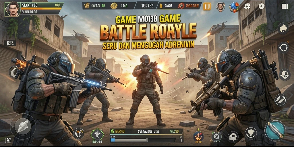 Screenshot menampilkan aksi intens dalam permainan Battle Royale SLOT138.