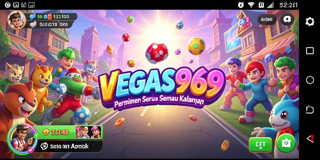 Tampilan gameplay menarik dari VEGAS969 dengan rintangan dan karakter yang berwarna.