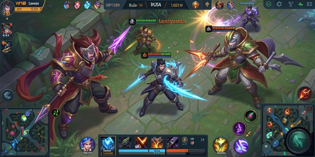 Screenshot utama VIP188 menampilkan aksi pertarungan hero MOBA yang mendebarkan.