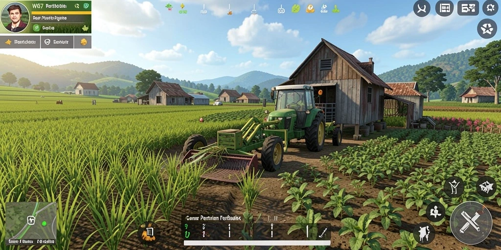 Tampilan gameplay menarik di W67 menunjukkan aktivitas bertani yang seru.