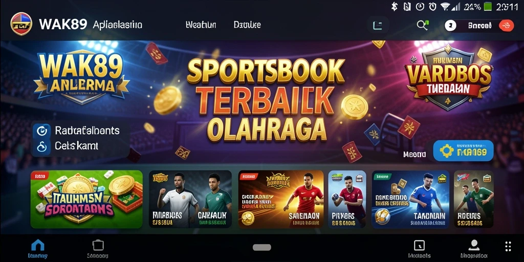 Tampilan antarmuka aplikasi WAK89 dengan fitur taruhan olahraga.
